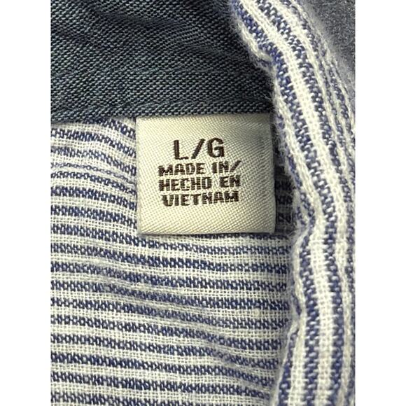 Weatherproof Vintage Linen Shirt Sleeve Button Up Mens LG Blue/White Striped - Picture 5 of 9